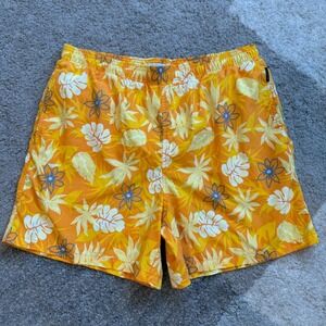 Alex Cannon Mens Orange Yellow Floral Tropical Swim Trunks Board Shorts Large‎
